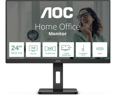 AOC 24P3CV - 24 inch - 1920x1080 FHD - 16:9 - HDMI - DP  - USB C - 75Hz - Zwart